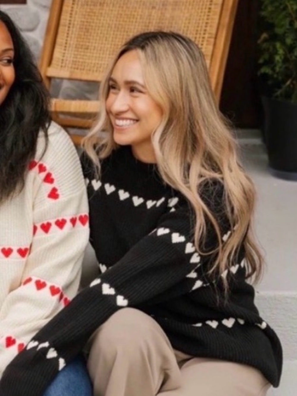 Smash + Tess Black Crewneck Sweater with White Heart Stripes
